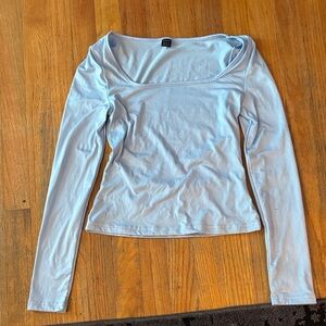 SHEIN long sleeve blue top, fairly worn. Has two small stains